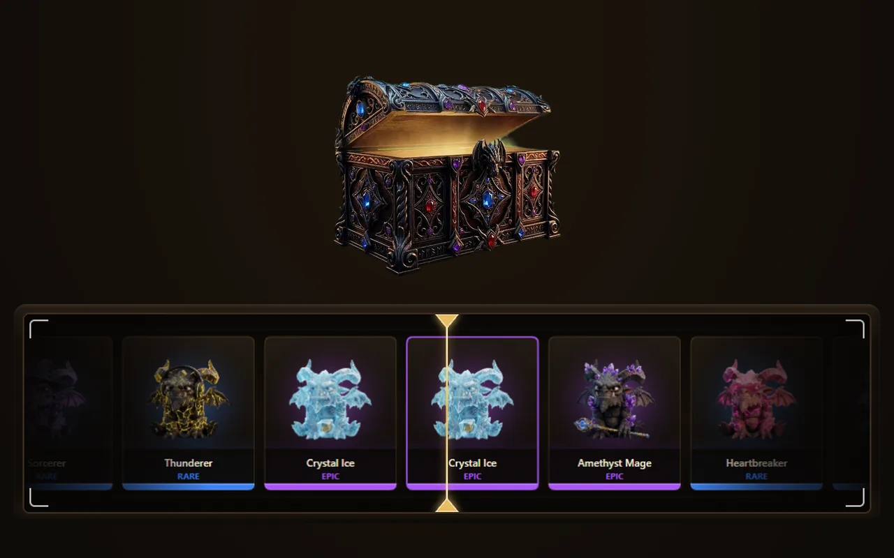 An open gem chest above the opening reel of companion cards